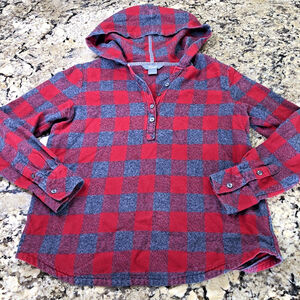 Size M Natural Reflections Women’s Long Sleeve Pullover Shirt Red Grey Plaid IN